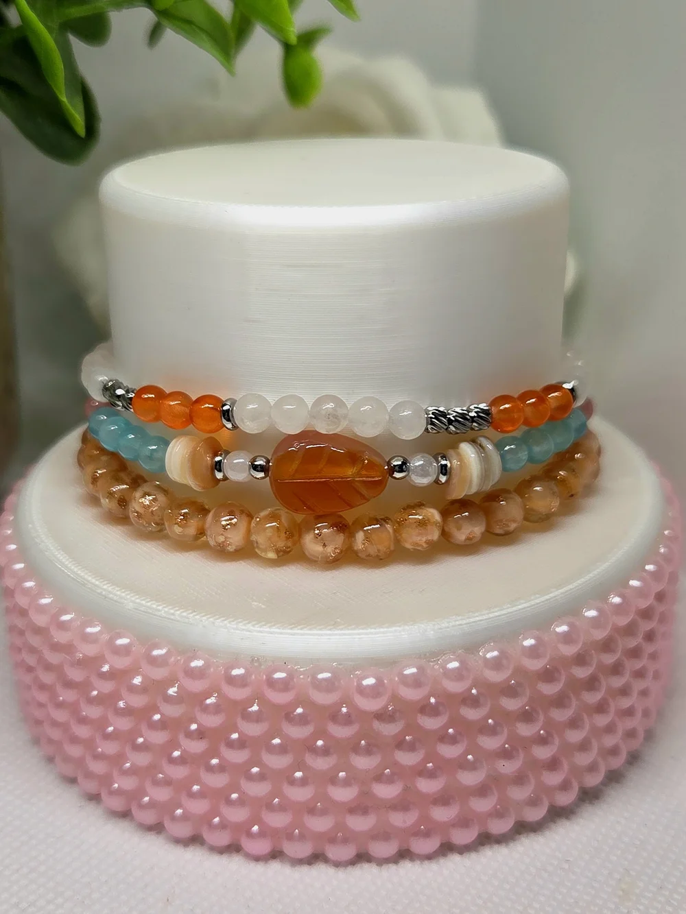 BP Stackable Orange and Aqua Beaded Women's Bracelet Set